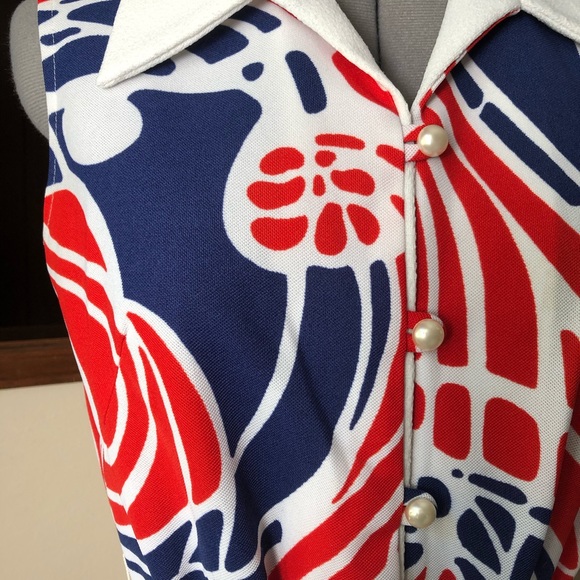 Vintage Psychedelic Red, White & Blue Dress - Picture 2 of 6
